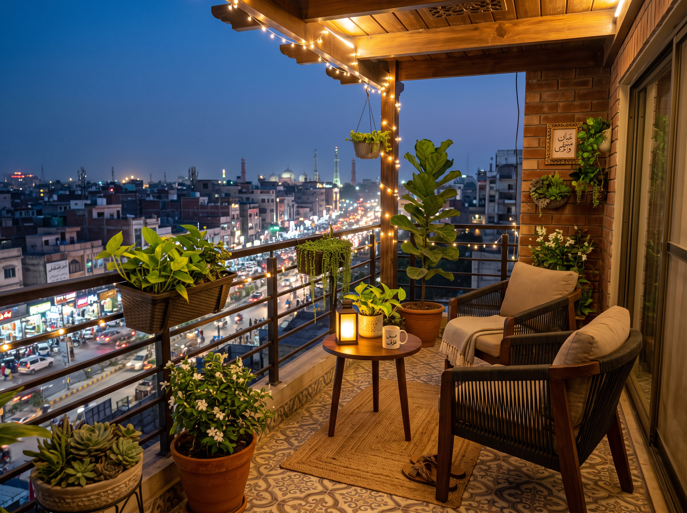 Apartment balcony with city view