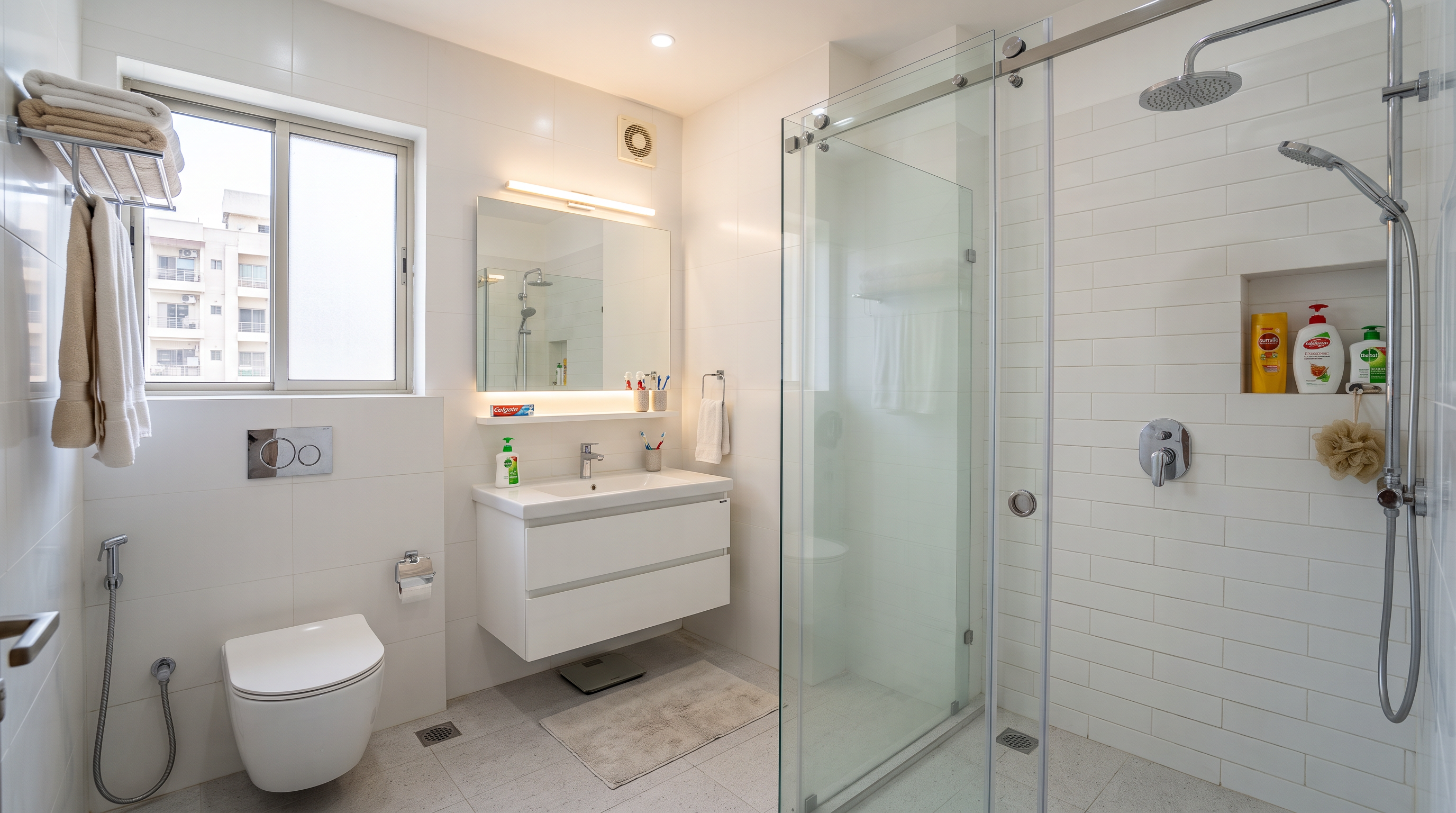 Clean modern bathroom in shared apartment
